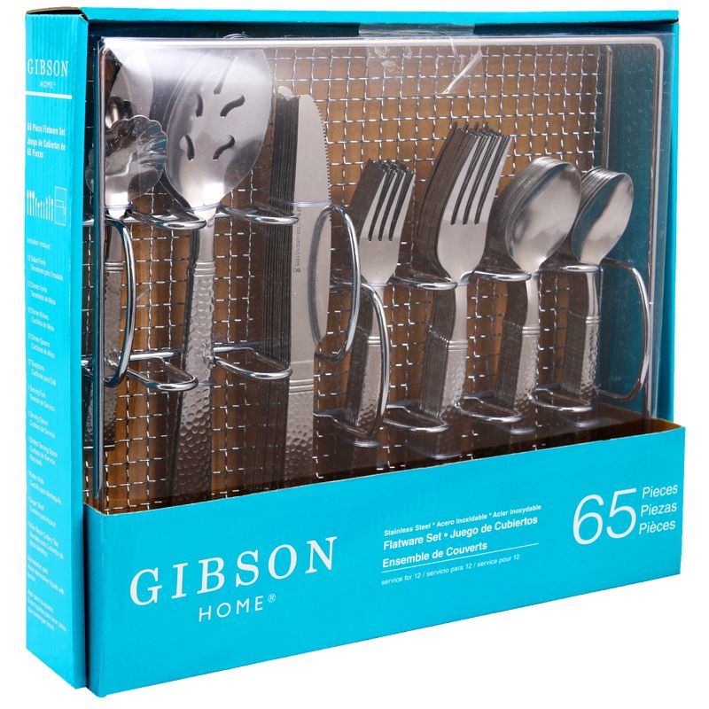 Gibson Home Prato 65 Piece Flatware Set Trumble Finish with Wire Caddy, 1 of 5