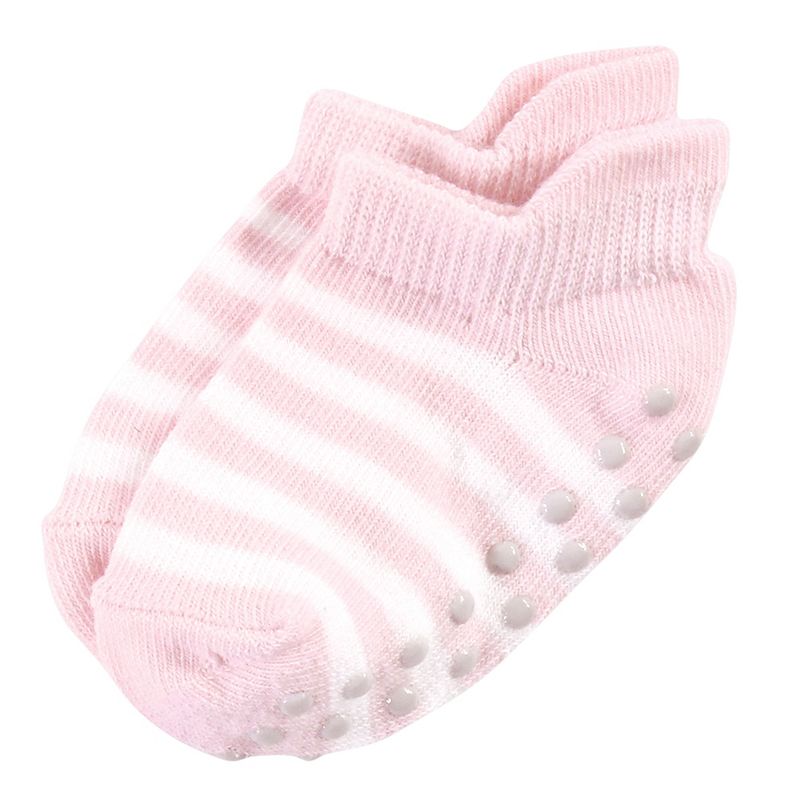 Touched by Nature Baby and Toddler Girl Organic Cotton Socks with Non-Skid Gripper for Fall Resistance, Pink Black, 3 of 15