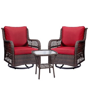 Outdoor Wicker Bistro Set with 2 Swivel Rocking Chairs and Glass Table, Patio Furniture for Deck, Balcony, Garden - 1 of 4