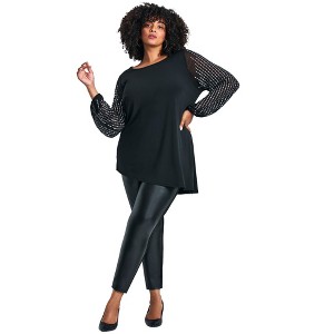 Avenue Women's Plus Size Glitz Embellished Sleeve Tunic - 1 of 4