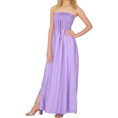 LA LEELA Women's Tube Dress Maxi Solid Smock One Size Lavender, Solid
