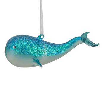 Northlight 6" Blue Glass Glittered Whale Christmas Ornament