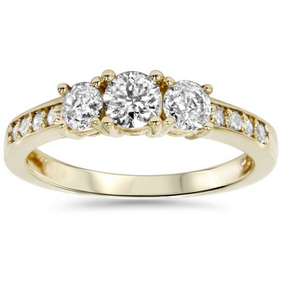 Pompeii3 1ct 3 Stone Diamond Engagement Ring 14K Yellow Gold