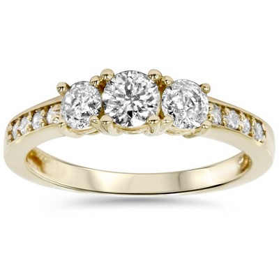 Pompeii3 1ct 3 Stone Diamond Engagement Ring 14K Yellow Gold - Size 7