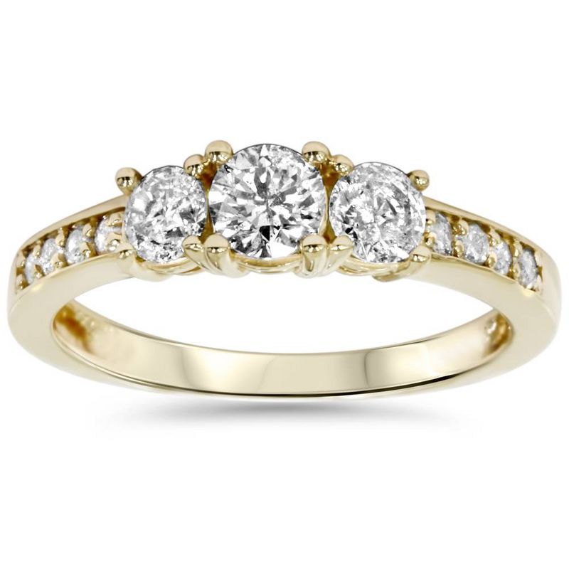 Pompeii3 1ct 3 Stone Diamond Engagement Ring 14K Yellow Gold - Size 8.5, 1 of 6
