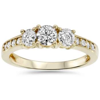 Pompeii3 1ct 3 Stone Diamond Engagement Ring 14K Yellow Gold - Size 8.5