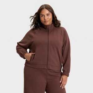 Women's Airy Sleek Ribbed Full Zip Jacket - All In Motion™ Brown - 1 of 3