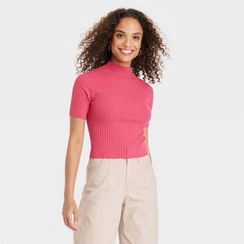 Women's Mock Turtleneck Ribbed Sweater - A New Day™ Pink Xl : Target