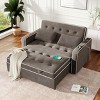 61.42"W Velvet Upholstered Pull-Out Sleeper Sofa Bed with Dual USB Ports, Adjustable Backrest & 2 Throw Pillows - ModernLuxe - 2 of 4