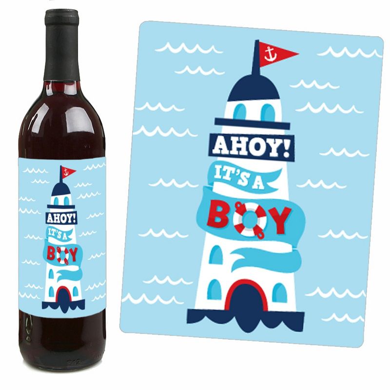 Big Dot of Happiness Ahoy It's a Boy - Nautical Baby Shower Decorations for Women and Men - Wine Bottle Label Stickers - Set of 4, 3 of 9