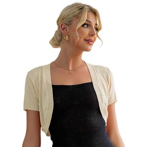 Womens Short Sleeve Shrug Cardigan Bolero Lightweight Open Front Knit Sweater Cardigans Shrug for Dress - 1 of 2