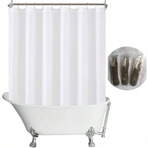 Tub Shower Curtain 180x70 Inches, 36 Hooks, Washable, Water Repellent, Diamond Pattern White Bathroom Curtain - 1 of 4