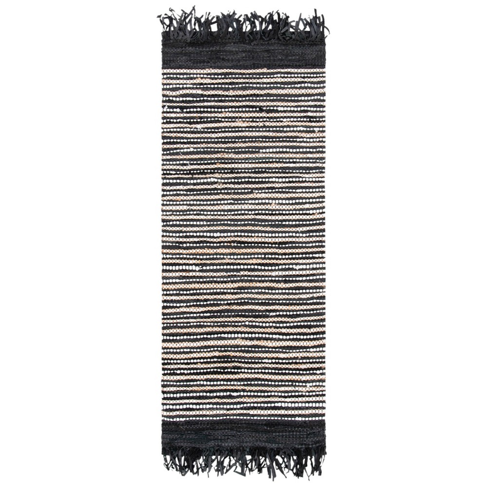  Woven Stripe Runner Rug Black
