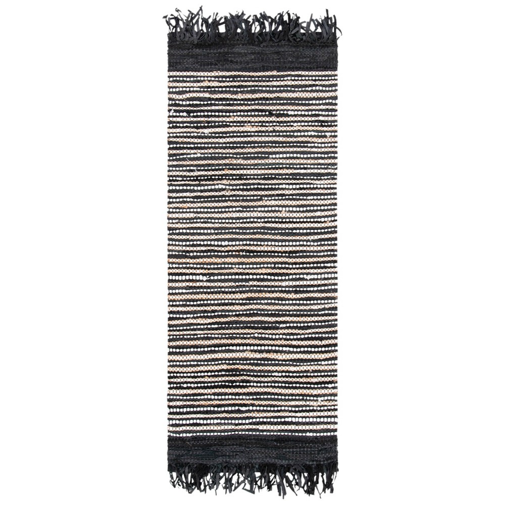 2'3inx6' Woven Stripe Runner Rug Black - Safavieh