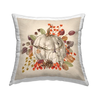 Stupell Industries Harvest Sprigs & Pumpkin Indoor Decorative Throw Pillow, 18 x 18