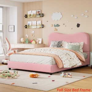 Twin/Full/Queen Size Bed Frame for Kids w/ Velvet Upholstered Headboard, Cute Low Profile Platform Bed for Girls and Boys - 1 of 4