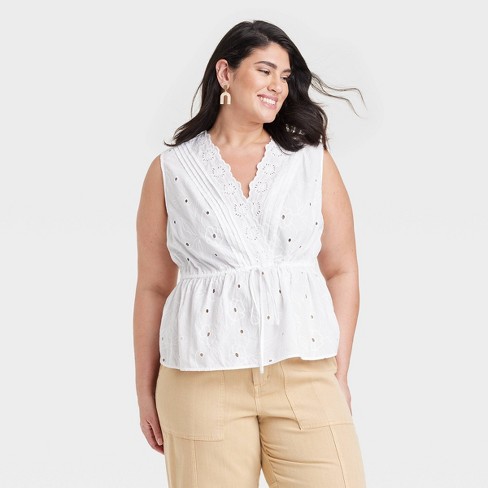 Women's Eyelet Tank Top - Universal Thread™ White 4x : Target