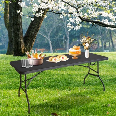NicBex 70.87" Folding Outdoor Dining Table,Rectangle Portable Patio Table with Carrying Handle for 4 to 6 Chairs,Outdoor Furniture,Black