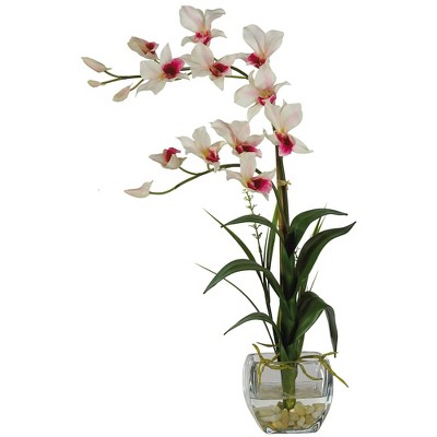 Nearly Natural 22-in Dendrobium with Glass Vase Silk Flower Arrangement