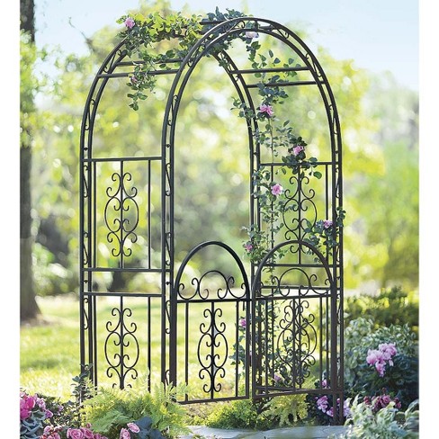 Plow Hearth Montebello Decorative, Wrought Iron Garden Arbor With Gate