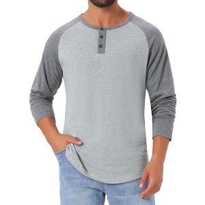 INSPIRE CHIC Men's Raglan Long Sleeve Tee Shirt Casual Henley T-Shirts - 1 of 4