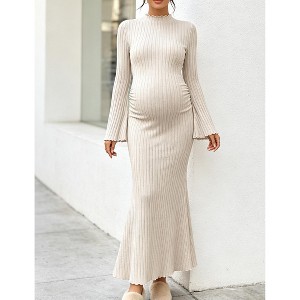 beige long sleeve maternity dress YESFASHION Mermaid Maxi Ruffle Neck Flare Ribbed Knit Fitted Pregnancy Bodycon Dresses,L,Beige : Target Embrace effortless elegance with