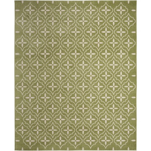 Nourison Essentials Moroccan Modern Indoor Outdoor Rug Green Ivory 5' X ...