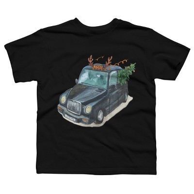 Boy's Design By Humans Christmas Cab By ValerieShephard T-Shirt