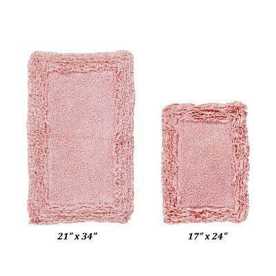 Shaggy Border Collection 2-Piece Bath Rug Set 100% Cotton Tufted Weave Ruffle Border Pattern Bathroom Rug for Machine Washable Bathmat
