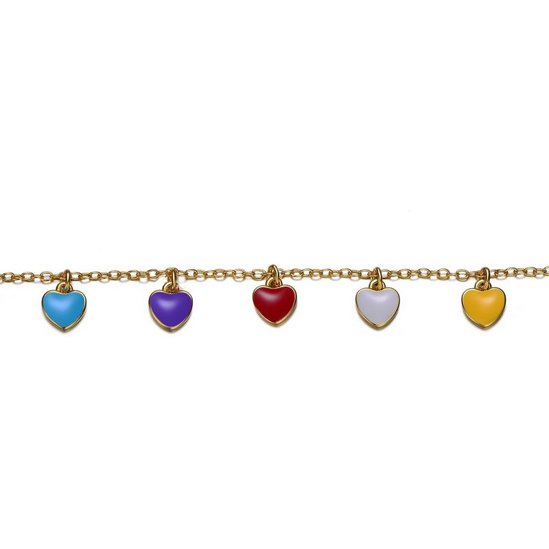Guili 14k Yellow Gold Plated Adjustable Bracelet with Multi-Colored Enameled Heard Charms for Kids, 2 of 3