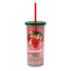 Silver Buffalo Coca-Cola Santa Claus Holidays Carnival Cup With Lid and Straw | Holds 20 Ounces - 1 of 4