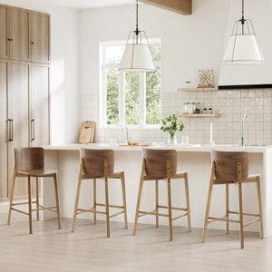 Armless Wooden Bar Stools,Rubberwood Frame Bar Chairs with Square Bentwood Seat,Low Curved Back Bar Stools for Bistro Cafe-Coolbibila - 1 of 4