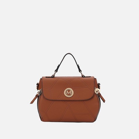 MKF Collection Structured Dome Satchel Crossbody Bag Geometric Stitching, Clementine | MKF Collection by Mia K - Brown