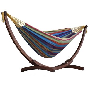 The Hamptons Collection 102” Yellow and Purple Striped Brazilian Style Hammock with Stand - 1 of 4