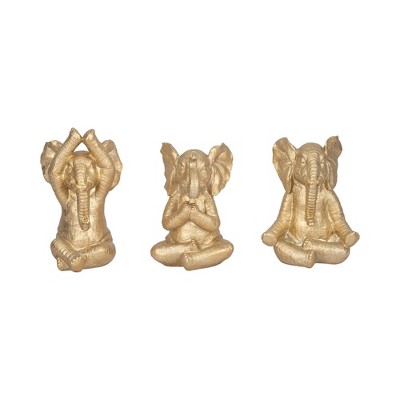 Sagebrook Home Set of 3 Polyresin Yoga Elephant Figurines - Contemporary Table Decor For Home, Office, Yoga Studio, Spa