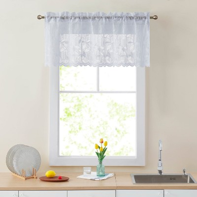 HLC.ME Joyce Lace Sheer Kitchen Curtain Valance Topper - Rod Pocket for Small Windows, Bathroom & Kitchen - 54 W x 18 L