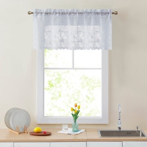 HLC.ME Joyce Lace Sheer Kitchen Curtain Valance Topper - Rod Pocket for Small Windows, Bathroom & Kitchen - 54 W x 18 L - 1 of 4