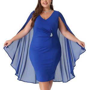 Agnes Orinda Women's Plus Size V Neck Ruched Wedding Wear to Work Bodycon Dresses - 1 of 4