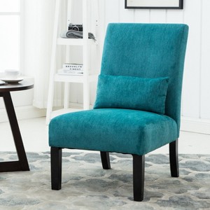 Dolonm 22.75 in. W Chenille Armless Accent Chair with Pillow & Solid Wood Legs for Living Room & Bedroom & Office - 1 of 4