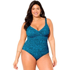 Swimsuits for All V-Neck One Piece Swimsuit (Plus Sizes Available) - 1 of 4