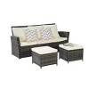 3-Piece PE Rattan Patio Seating Set,Outdoor Patio Set With Thick Cushions,Patio Small Space Chat Set,Sofa And Ottoman -Maison Boucle - 4 of 4