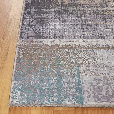Blue Abstract Patchwork Non-Slip Washable Indoor Area Rug, 6' x 9'