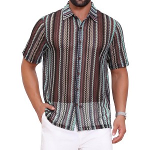 INSPIRE CHIC Men's Striped Retro Short Sleeve Button Down See Through Shirts - 1 of 4