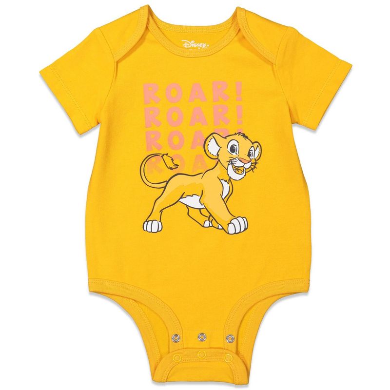 Disney Bambi Lion King Mickey Minnie Mouse Winnie the Pooh Princess Dumbo Baby Girls 3 Pack Bodysuits Newborn to Infant, 4 of 9