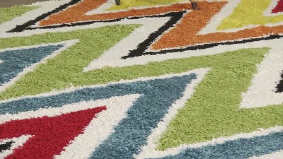 Ivory and Multi High Pile Shag Kids Area Rug