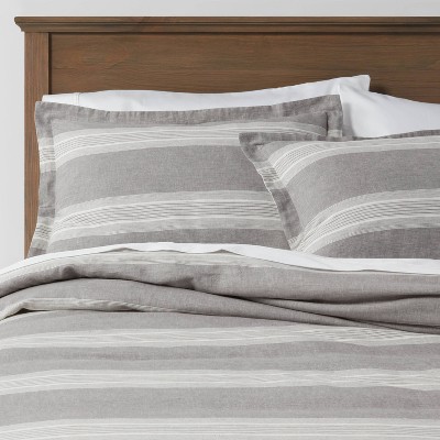 Twin/Twin XL Chambray Yarn Dye Stripe Duvet & Sham Set Gray - Threshold™