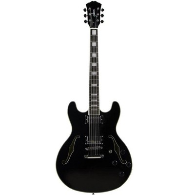 Monoprice Boardwalk Black Hollow Body Electric Guitar with Gig Bag With Maple Body and Neck, Rosewood Fingerboard, and Gig Bag - Indio Series