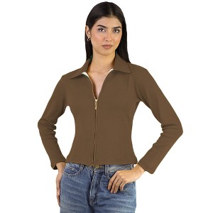Artyska Women’s Ribbed Zip-Up Collared Long Sleeve Top - 1 of 4