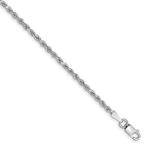 Black Bow Jewelry 2mm, 14k White Gold, Diamond Cut Solid Rope Chain Bracelet - 1 of 4