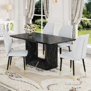 NicBex 5 Piece Dining Table Set for 4 with Black Marble Pattern Tabletop and 4 PU Chairs,White - 1 of 4